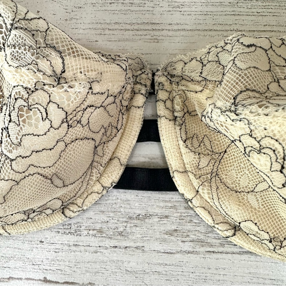 CACIQUE Floral Lace Balconette Bra 42DD Cream Black - Picture 3 of 9